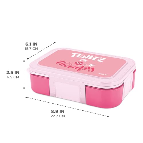 Image of MILTON Bravo 3 Inner Stainless Steel Tiffin Box for School, 3 Partition, Steam Release Plug| PU Insulated, Leak-Proof, Food Grade I Lunch Box for Kids Boys, Girls with Snap Lock Lid, 600 ml, Pink