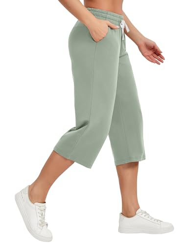 Image of SPECIALMAGIC Women Capri Pants Cotton Yoga Wide Leg Pajama Pants Capris Sweatpants Sports
