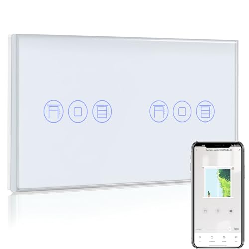 BSEED WiFi Interruptor Persiana Doble Blanco,1 Gang 1 Vía Interruptor de Pared Smart Compatible con Alexa y Google Home, Control por APP o Voz, Función de Temporizador, Requiere Cable Neutro