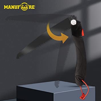 MANUFORE 180mm Leichte Handsäge Klappsäge, mit Schwarzes Sägeblatt aus hartem Mn-Stahl und Anti-Rutsch Griff, mehrzweck astsäge für Holz, Bushcraft, Garten，Camping