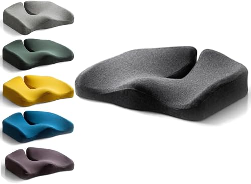 Cojín de asiento ortopédico, cojín de espuma con memoria, transpirable y antideslizante, cojín ergonómico para silla de oficina, coche, oficina, mayor comodidad y alivia el coxis (gris claro)