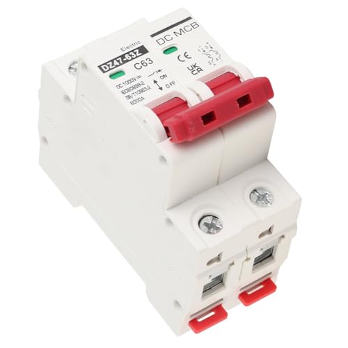 Fafeicy DC Leitungsschutzschalter 63A 2P 1000V 6000A Schaltleistung DIN-Schienenmontage Miniature Circuit Breaker für Solaranlagen und Meeresanwendungen