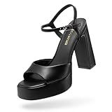 DREAM PAIRS Platform Heels for Women, Square Toe Chunky High Heels Ankle Strap Sandals for Wedding Party Formal Event,Size 11,Black,SDHS25005W