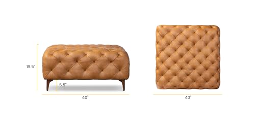 Image of Poly & BARK Turin Ottoman - 40 inch - Full-Grain Leather Upholstery - Couch Ottoman for Living Room - Vintage Italian Leather in Cognac Tan
