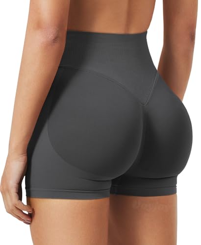 VOYJOY Women Workout Impact Shorts 2.5"/ 3.6"/ 4.5"/ 6" Scrunch Butt Lifting Gym Seamless Booty Biker Shorts Dark Grey2