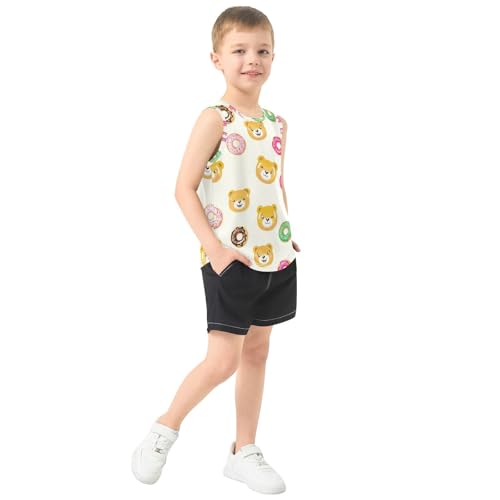 J JOYSAY Cartoon Bear Donut Yellow Boys Tank Top Sleeveless Muscle Shirts Quick Dry Kids T-Shirts 3-15T4