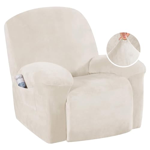 H.VERSAILTEX Recliner Chair Covers Velvet Recliner Cover 1 Piece Slip Covers for Sofas/Couches Washable Reclining Chair/Furniture Protector for Kids, Pets(Recliner, Ivory)