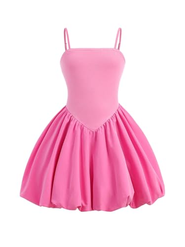 WDIRARA Girl's Sleeveless Flared Ruffle Hem Bubble Dress Balloon Short Cami Dress