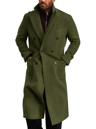 Runcati Mens Wool Blend Casual Trench Coat Notched Collar Lapel