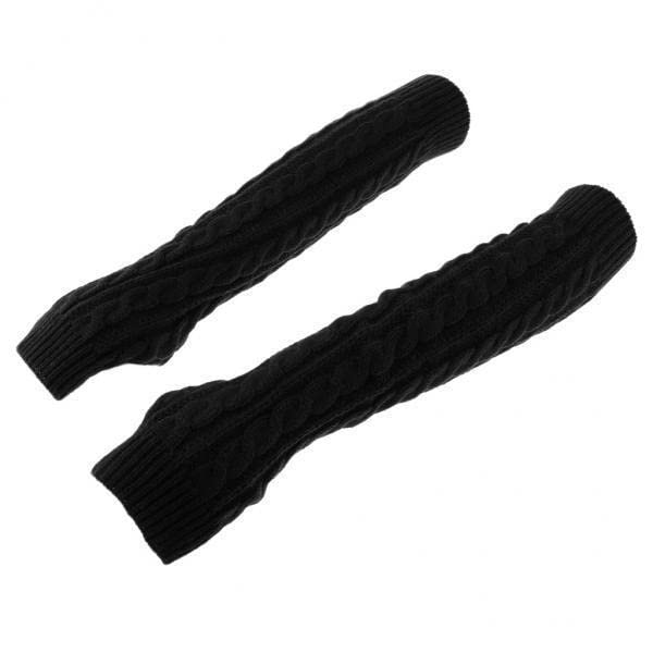 Merishopp 2xWomen Winter Knit Long Fingerless Gloves Thumbhole Arm Warmer Mittens Black-picture-8