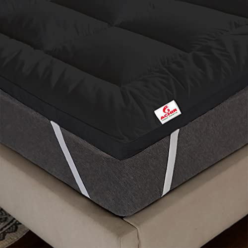 Image of ACHIR 500 GSM Super Soft Microfiber Mattress Topper /Padding for Soft and Comfortable Sleep - Black, (Queen XL, 66 inchx75 inchinch, 5.5ft x 6.25ft)