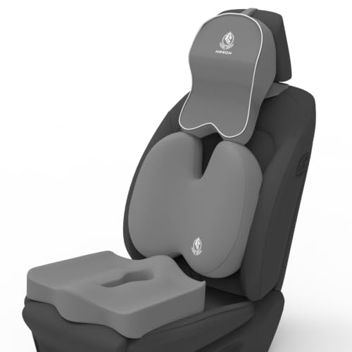 Image of MRRON Memory Foam Posture Corrector Car Seat Cushions Combo | Orthopedic Backrest, Coccyx Cushion & Neckrest | Ergonomic Lumbar Comfort Seat Cushion | (Grey, Backpro)