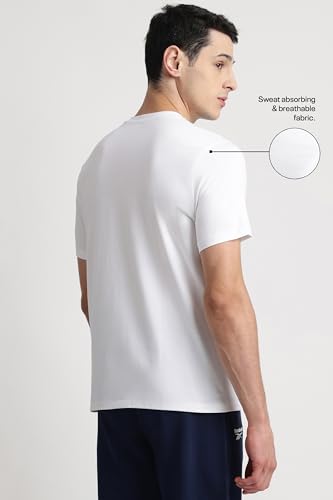 Image of Reebok Men's Cotton-Lycra Blend T-Shirt - 4-Way Stretch Smooth Smooth Round Neck Half Sleeve Tee for Men | Casual Tshirt for Men Stretchable Tshirt
