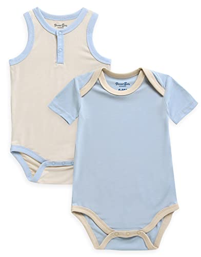 VAENAIT BABY 2-Pack Infant Toddler Boy Girl Short-Sleeve + Sleeveless Tanktop Bodysuits Set