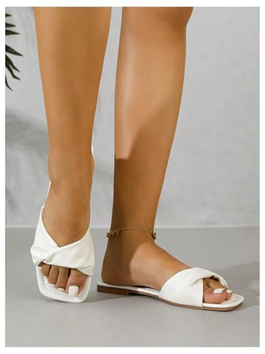 GORGLITTER Women's Twist Flat Sandals Square Toe Leather Dressy Slide Sandals Cute Summer Slip On Shoes4