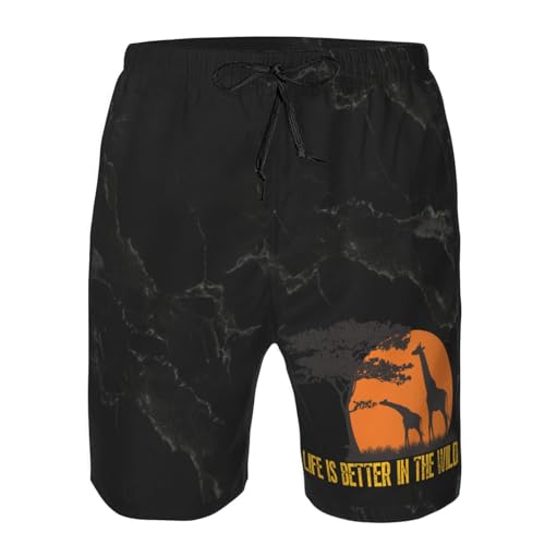 Life is Better in The Wild Beach Shorts Vintage Trees Hiking Camping Men's Swimming Suit