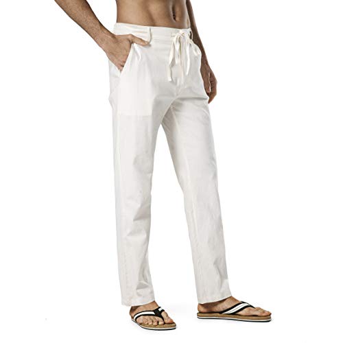 Men's Drawstring Linen Pant Elastic Waist Relaxed-Fit Casual Beach Trousers2