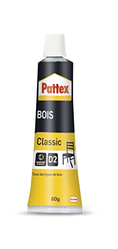 Pattex Bois Classic, colle à bois hautement résistante, colle vinylique pour montage, assemblage, placage ou contrecollage sur supports en bois, colle blanche, tube de 60 g
