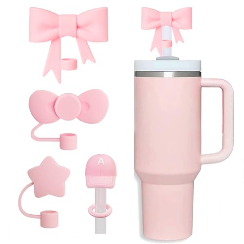 HIUSITY Pink Bow Straw Cover Topper for Stanley Cup,Silicone Straws Toppers for Tumbler with Handle 40oz,Cute 10mm/0.4in Covers Cap,Reusable Lids for Stanleys Cups Accessories, 4Pcs-42