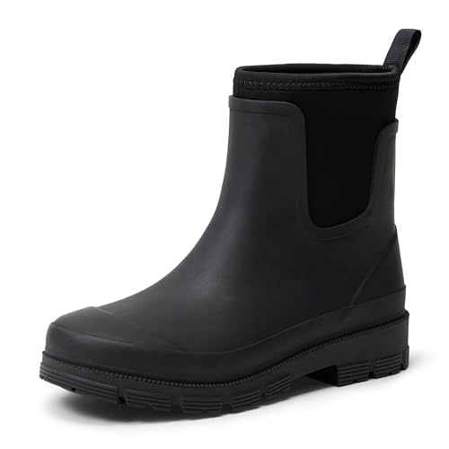 Amazon Essentials Damen Wasserdichte Chelsea-Stiefelette-Regenstiefel Schwarz 41 EU