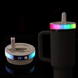 Coperchio Bicchiere Cannuccia a LED Colorato per Stanley Quencher H2.0/ProTour 1200ml, 12 Modalità Luce Lampeggiante e Display Sensore Temperatura Accessori per Tazze Stanley (Color Crema) immagine