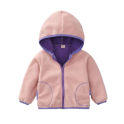 Toddler Boys Girls Fleece Jackets Fall Winter Zip Up Hooded Jackets Baby Cute Warm Soft Long Sleeve Coat Pockets