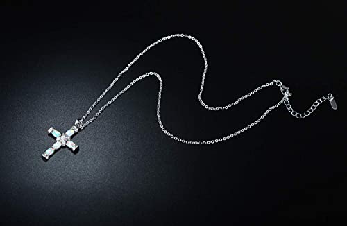 Barzel US_JWEY_B07CX7TS37 18K White Gold Plated Created Fire Opal Cross Necklace  thumb #4