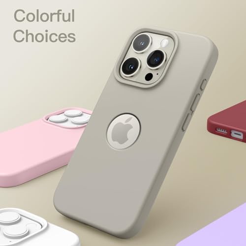 Image of Elzzi Microfiber Logo Cover Compatible for iPhone 16 Pro Max Case Liquid Silicone Cases Full Body 4 Layer Protective Covers Shockproof Back Cover (Pebble)