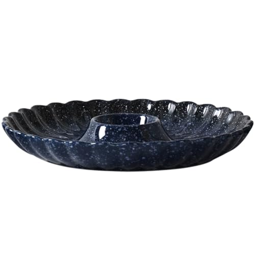 Plato de cerámica Garneck redondo para sushi con cuenco para salsa azul miniatura 1