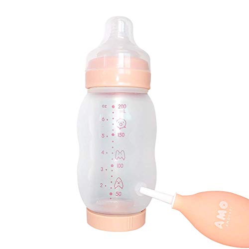 AMOBABY Silicon Balloon Feeding Bottle and Air Pump for Babies, New Born, BPA Free Environmentally Friendly Unisex Baby Essentials Pink, 6 oz.