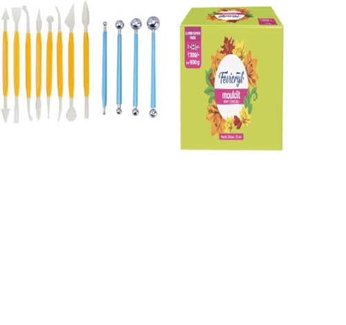 E - Buddies Fevicryl Mould It, 900 g, Clay Set for Modelling and Sculpting, Air Dry Clay for Art and Craft, Gift for Artists, With 8 Modelling Tools & 4 Ball Tools for Clay Fondant Dough