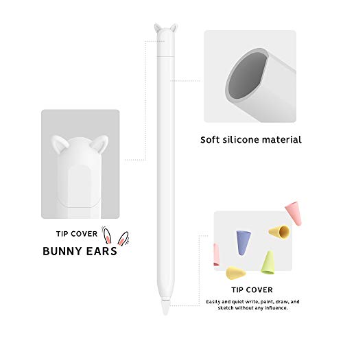 Image of Cute Ear Case Silicone Skin Cover for Apple Pencil 2nd Generation, and Protective Nib Cover Accessories Compatible with iPad Pro 11 12.9 inch,White