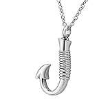 Cremation Jewelry Fish Hook Urn Necklace for Ash Holder Stainless Steel Memorial Pendant (Silver fish)