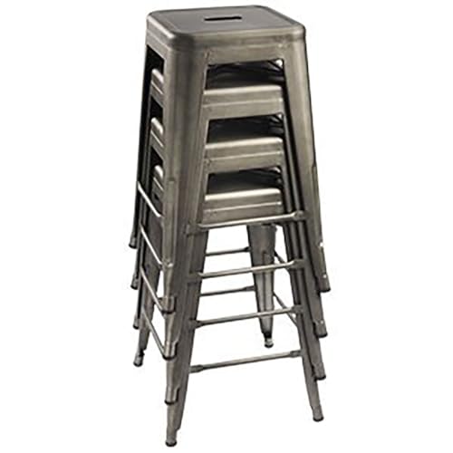 Furmax 24 Inches Metal Bar Stools Bar Height High Backless Stools Indoor Outdoor Stackable Kitchen Stools Set of 4 (Gun)