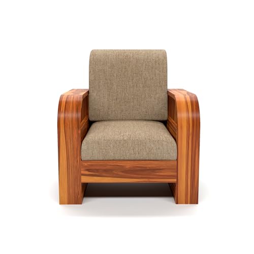 Image of Sheesham Wood Single Seater Sofa | Premium Wooden Single Chair for Living Room, Bedroom & Office | Stylish & Comfortable One Person Sofa (Cairo Honey, 1 Seater)