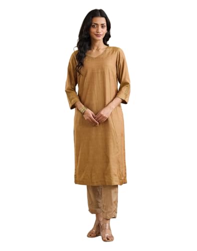 Kurta mandarine bleu de qualité supérieure, haut marron XL Fabindia