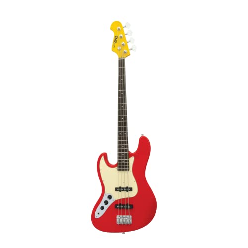 JB Electric Bass Guitar - Left Handed - Fiesta Red, Basswood Body, Maple Neck & Rosewood Fingerboard