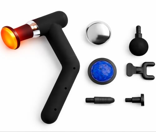 Deep Tissue Percussion Massage Gun with Detachable Extra Long Handle Hot & Cold Compress Heated Muscle Massager for Back Neck & Legs Pain Relief & Recovery 6 Heads Type-C Rechargeable
