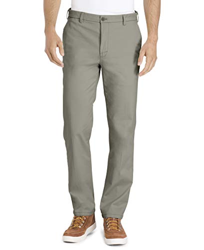 IZOD Men's Saltwater Flat Front Straight Fit Chino Pant, Cinder Block, 40W x 32L