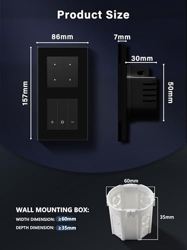BSEED Smart Lichtschalter mit WiFi Dimmer Schalter,LED Dimmschalter Unterputz,Kompatibel mit Alexa&Google Home,Smarte Zeitpläne,4 Fach 1 Weg Wlan Wandschalter Schwarz(Neutralleiter Erforderlich)