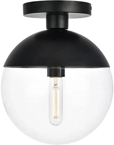 Living District Eclipse 1-Light Metal & Glass Flush Mount in Black/Clear