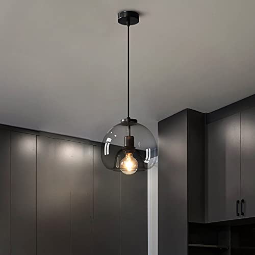 Lustre suspension en verre gris fumé à 3 lampes E27 réglable pour table de salle à manger