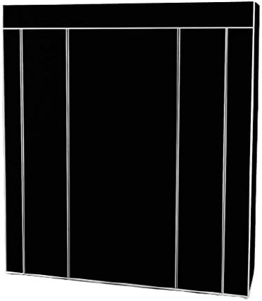Rigid Plastic PVC Profiled Cloth Cabinet with Double Side Shelves | Wardrobe/Wardrobe | Portable Lightweight Cabinet (Black)