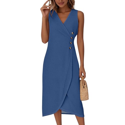Fancy Dresses for Women 2025 Elegant Sleeveless Tank V Neck Button Semi-Formal Wrap Dress Work Office,S-2XL