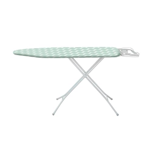 Royalford Ironing Board, Adjustable Height & Iron Rest To Secure Iron In Place, Lightweight & Foldable For Compact Storage, Protective Feet,100% Cotton Fitted Cover, – 96 x 30 cm, Green