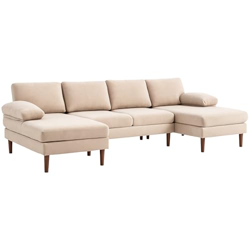 HOMCOM Sectional Sofa, 4 Seater Corner Sofa with Double Chaise Lounge, Modern U Shape Couch with...