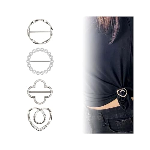 LunarCharm 4 Stück Silber Damen Metall T Shirt Clip Strasssteine Schnalle Schal Ringschnalle Kleidungs Eckknopf Metall Kreis Clip Schnalle broschen für kleidung