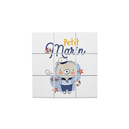 Dessin illustration bateau mer sur lot de 9 carreaux céramique 10,8x10,8