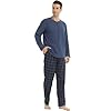 KROFZOPW Mens Pajama Set Soft Long Sleeve Fleece Henley Shirt & Flannel Plaid Lounge Pants Cozy Sleepwear Casual Pjs