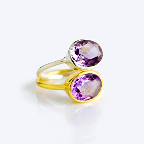 Oval Birthstone Ring Bezel Set In Vermeil Gold, Sterling Silver, Or Rose Gold, Stacking Birthstone Ring [Romb] (Purple Amethyst) #TOP2